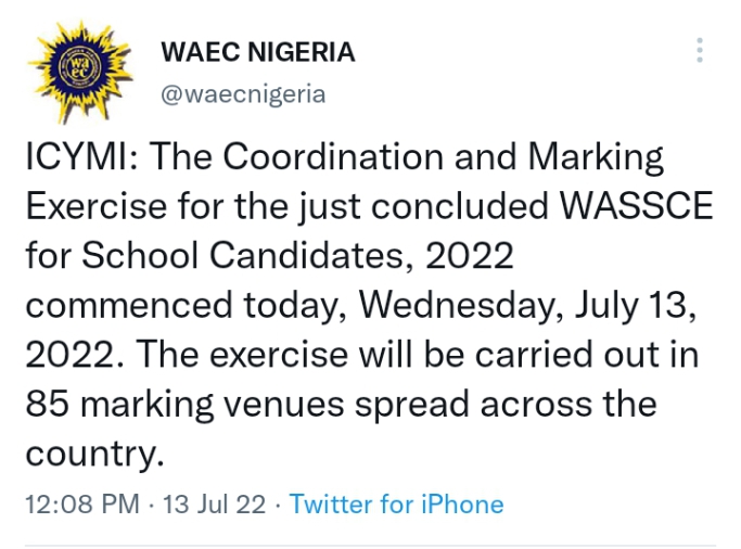 WAEC To Release 2022 WAEC Results August.